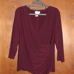 Coldwater Creek Deep Burgundy Surplice Drape Blouse